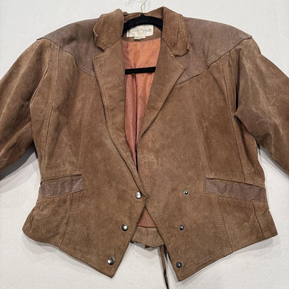 Vintage Greg‎ Adams 100% Leather Western Boho Jacket Brown Size Small